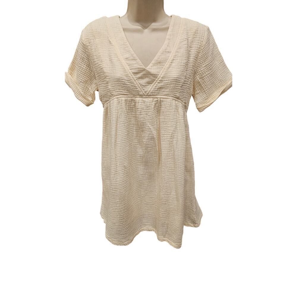 Pink lily small yellow guaze crinkle linen babydoll cottagecore coquette EUC